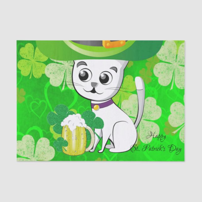 Saint Patrick's Day Tissue Paper Cat Beer (Front)