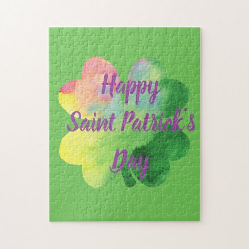 Saint Patricks Day Watercolor Four Leaf Clover  Jigsaw Puzzle