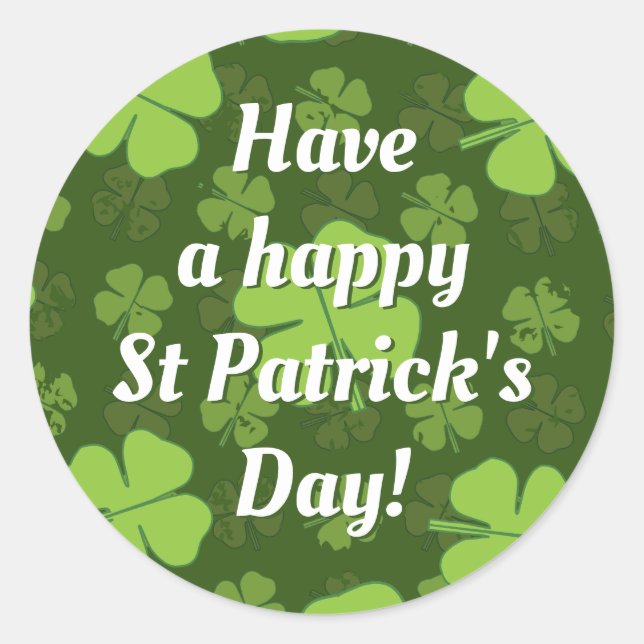 SAINT PATRICKS FOUR LEAF CLOVER CLASSIC ROUND STIC CLASSIC ROUND STICKER (Front)