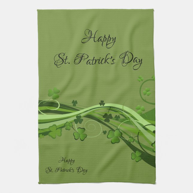 Saint Patrick's Kitchen Hand Towel Floral Green (Vertical)