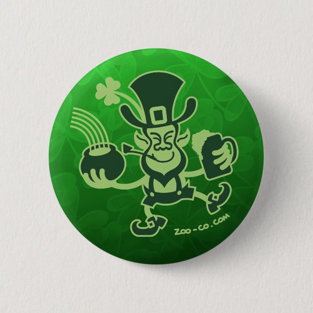 Saint Patrick's Leprechaun Dancing and Celebrating Pinback Button (Front)