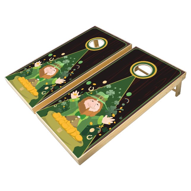 Saint Patrick's Leprechaun Gold Cornhole Set (Angled)