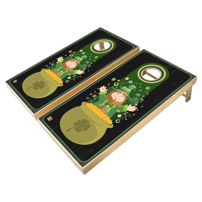 Saint Patrick's Leprechaun Gold Cornhole Set (Angled)