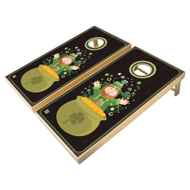 Saint Patrick's Leprechaun Gold Cornhole Set (Angled)