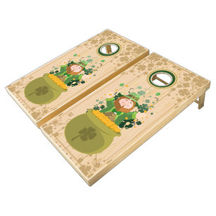 Saint Patrick's Leprechaun Gold Cornhole Set