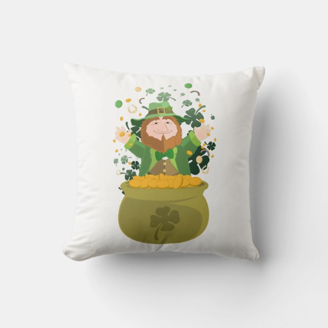Saint Patrick's Leprechaun Throw Pillow (Front)