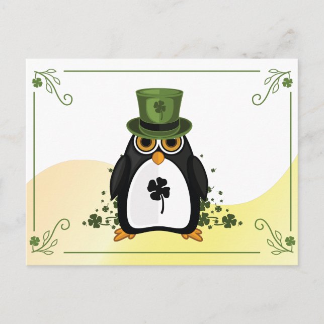Saint Patrick's Penguin Postcard (Front)