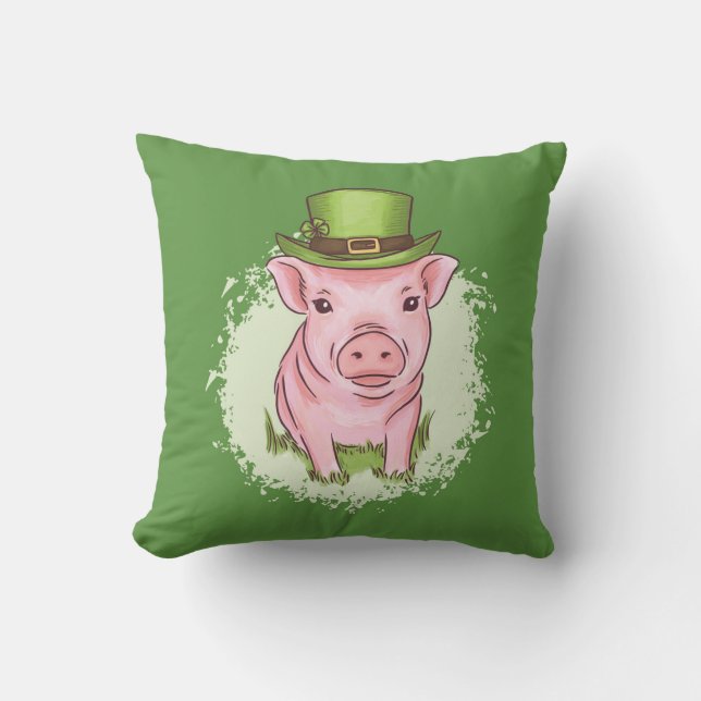 Saint Patricks Pig Throw Pillow (Front)