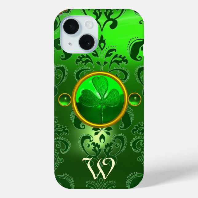 SAINT PATRICK'S SHAMROCK GREEN DAMASK MONOGRAM Case-Mate iPhone CASE (Back)