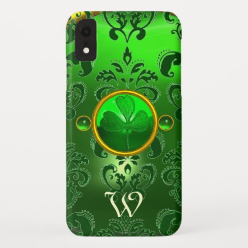 SAINT PATRICKS SHAMROCK GREEN DAMASK MONOGRAM iPhone XR CASE