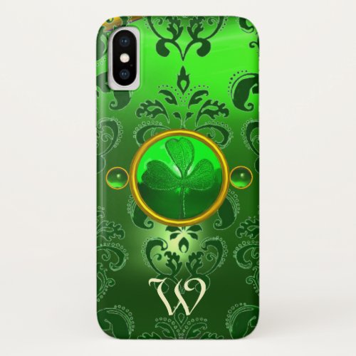 SAINT PATRICKS SHAMROCK GREEN DAMASK MONOGRAM iPhone X CASE