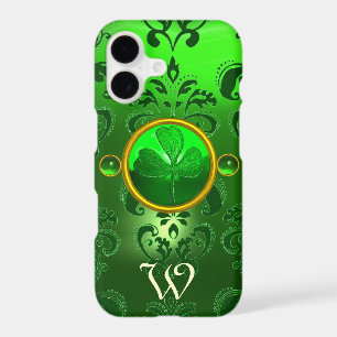 SAINT PATRICK'S SHAMROCK GREEN DAMASK MONOGRAM iPhone 17 CASE