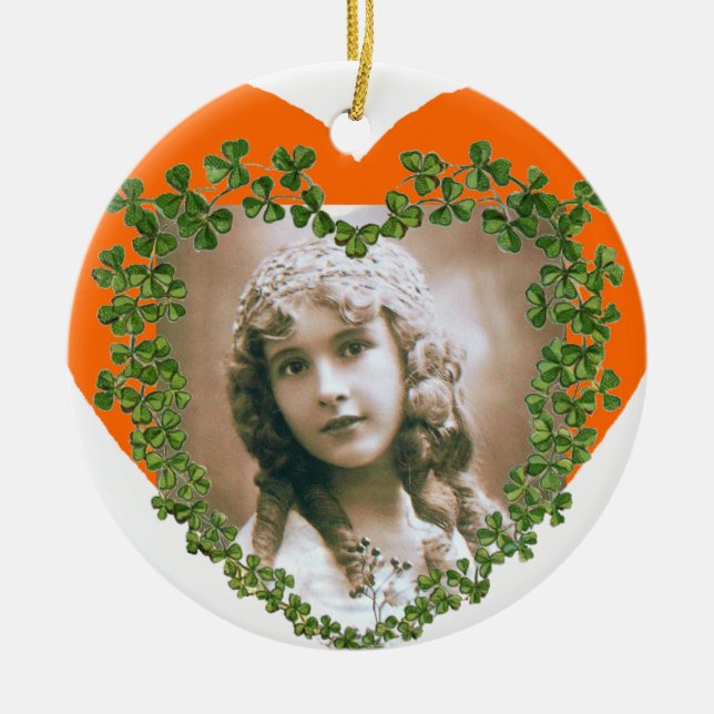 SAINT PATRICK'S SHAMROCK HEART PHOTO TEMPLATE CERAMIC ORNAMENT (Front)