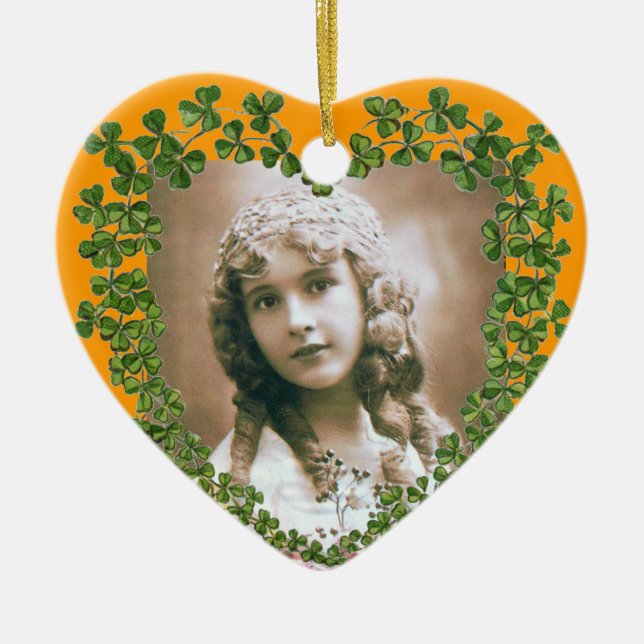SAINT PATRICK'S SHAMROCK HEART PHOTO TEMPLATE CERAMIC ORNAMENT (Front)