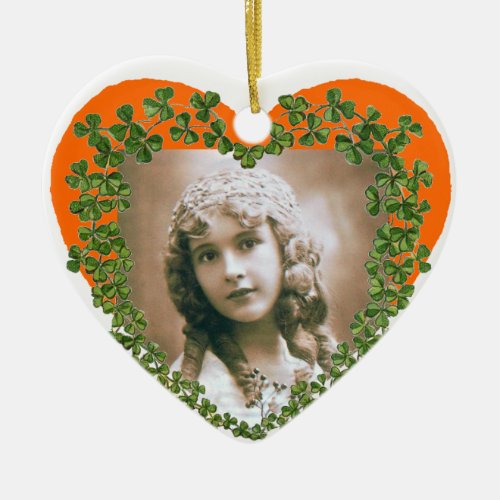 SAINT PATRICKS SHAMROCK HEART PHOTO TEMPLATE CERAMIC ORNAMENT