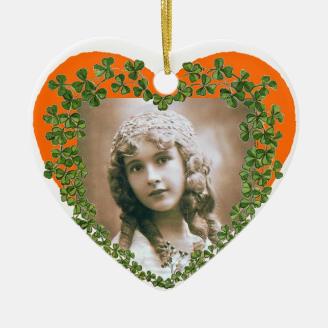 SAINT PATRICK'S SHAMROCK HEART PHOTO TEMPLATE CERAMIC ORNAMENT (Front)