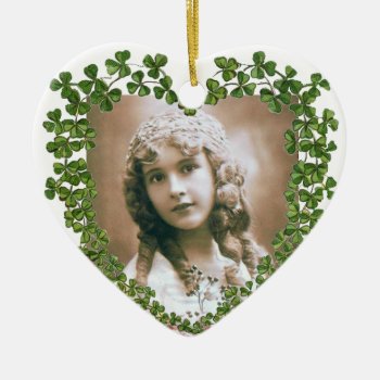 Saint Patrick's Shamrock Heart Photo Template Ceramic Ornament by bulgan_lumini at Zazzle