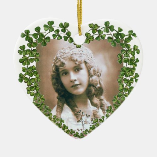 SAINT PATRICKS SHAMROCK HEART PHOTO TEMPLATE CERAMIC ORNAMENT