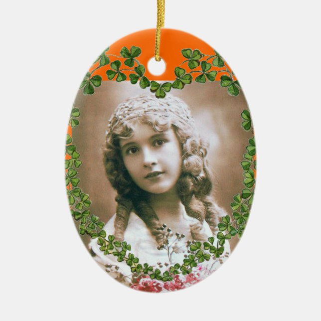 SAINT PATRICK'S SHAMROCK HEART PHOTO TEMPLATE CERAMIC ORNAMENT (Front)