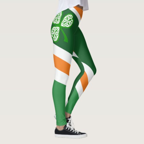 Saint Patricks Shout Out Erin Go Bragh Striped Leggings