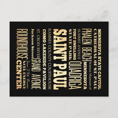 Saint Paul City of Minnesota State Typography Art Postcard