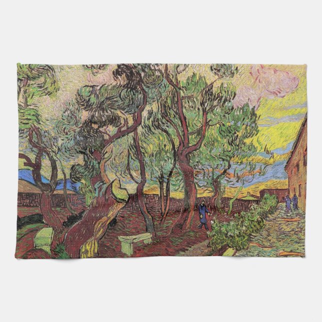Saint Paul Hospital and Garden by Vincent van Gogh Kitchen Towel (Horizontal)