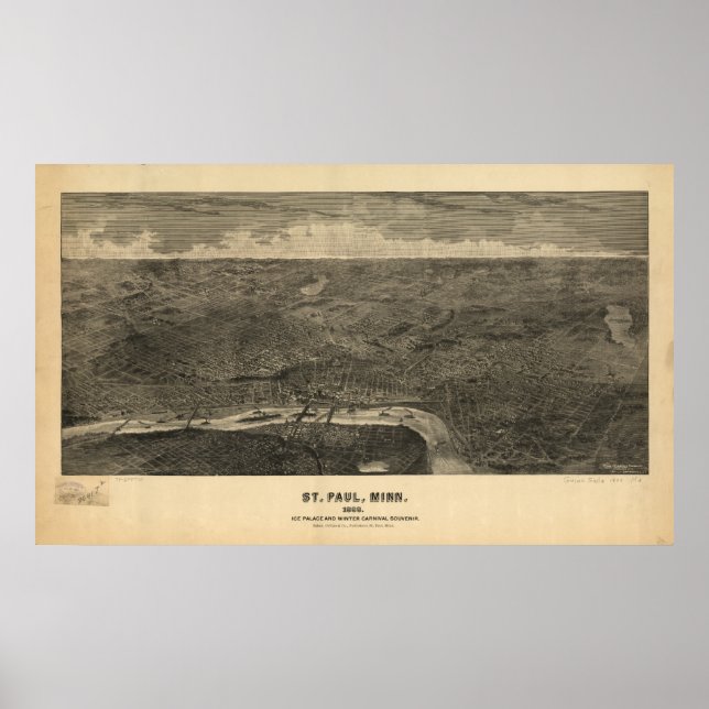 Saint Paul Minnesota 1887 Antique Panoramic Map Poster (Front)
