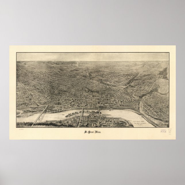 Saint Paul Minnesota 1906 Antique Panoramic Map Poster (Front)