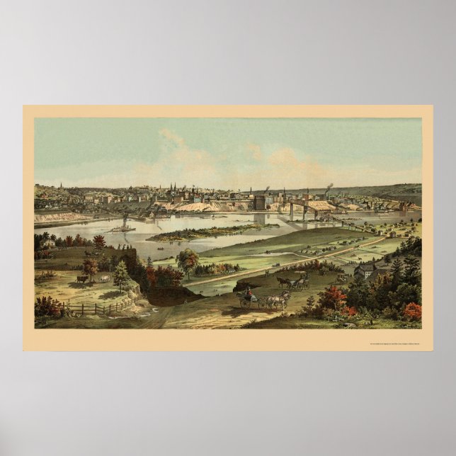Saint Paul, MN Panoramic Map - 1874 Poster (Front)