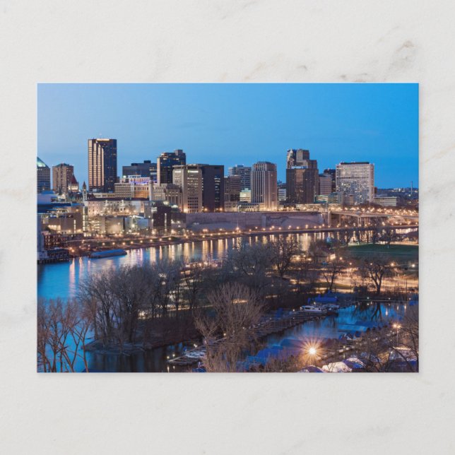 saint paul skyline and riverfront at night postcar postcard (Front)