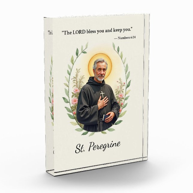 Saint Peregrine Gods Healing and Peace Scripture Acrylic Award (Left)