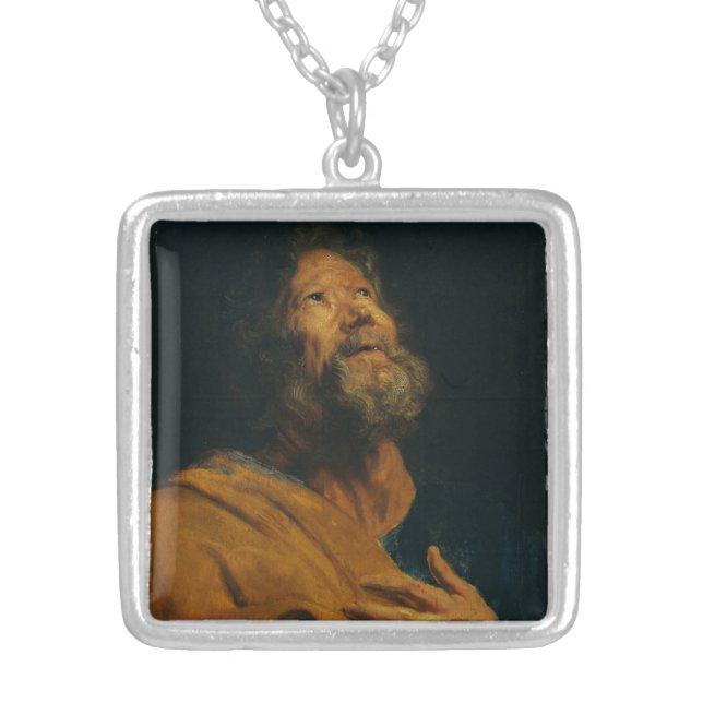 Saint Peter by Antoon van Dyck Silver Plated Necklace (Front)