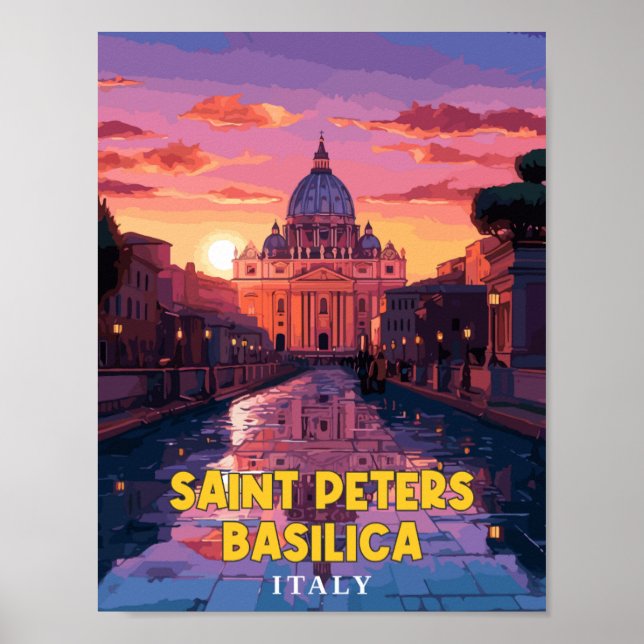 Saint Peters Basilica vintage travel illustration Poster (Front)