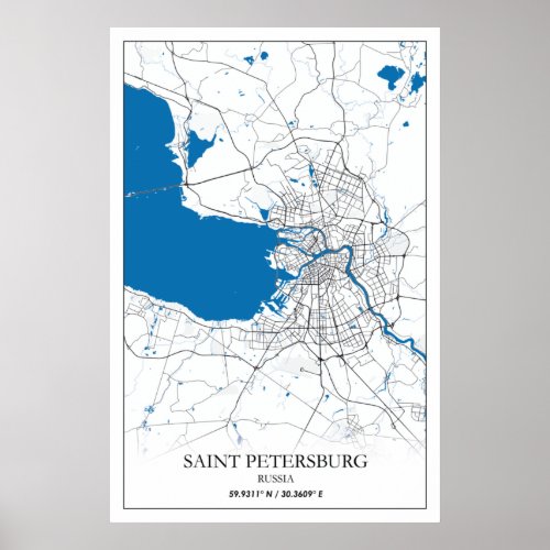 Saint Petersburg Russia City Map Travel Simple Poster