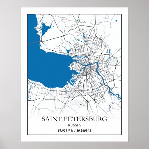 Saint Petersburg Russia City Map Travel Simple Poster