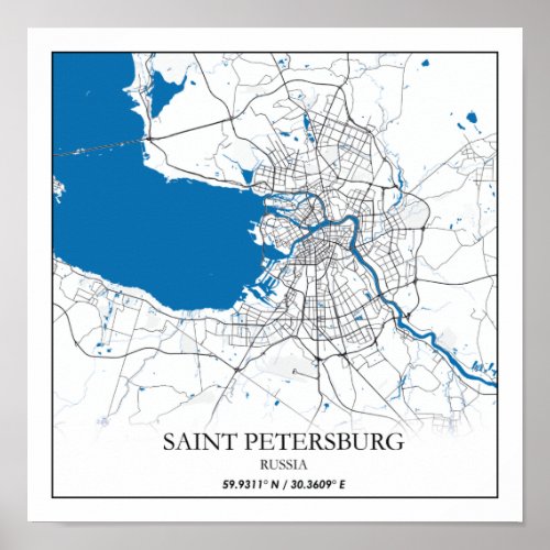 Saint Petersburg Russia City Map Travel Simple Poster