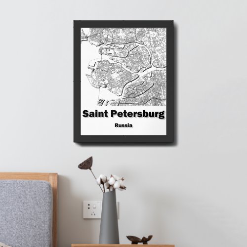 Saint Petersburg Russia minimalistic streets map Framed Art