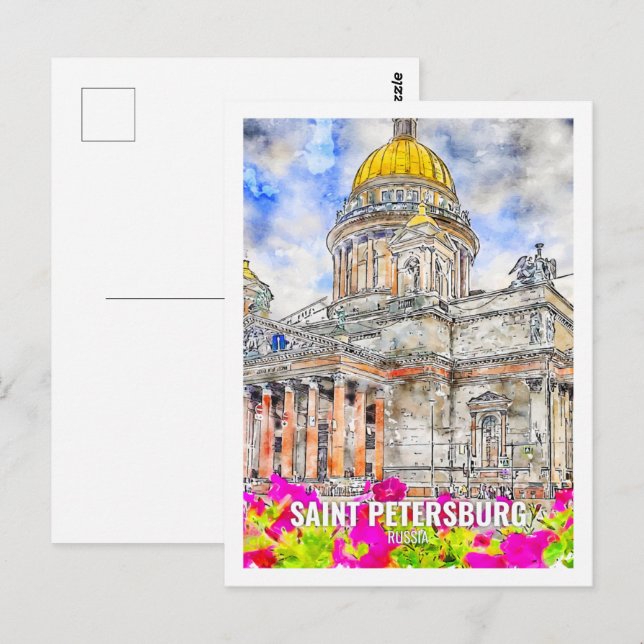 Saint Petersburg Russia Travel Place Watercolor Postcard (Front/Back)