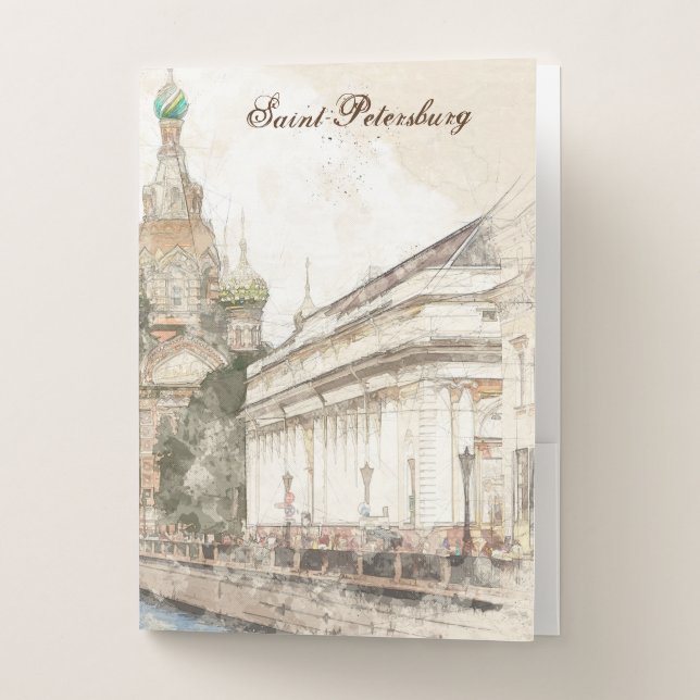 Saint Petersburg Russia Vintage Travel Art Pocket Folder (Front)