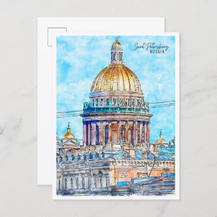 Saint Petersburg Russia vintage travel watercolor Postcard