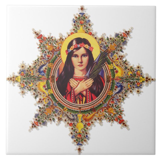 Saint Philomena Premium Luminous Virgin Art  Ceramic Tile (Front)