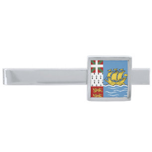 Saint Pierre and Miquelon flag Silver Finish Tie Bar