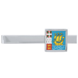 Saint Pierre and Miquelon Flag Silver Finish Tie Bar