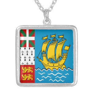 Saint Pierre and Miquelon Flag Silver Plated Necklace