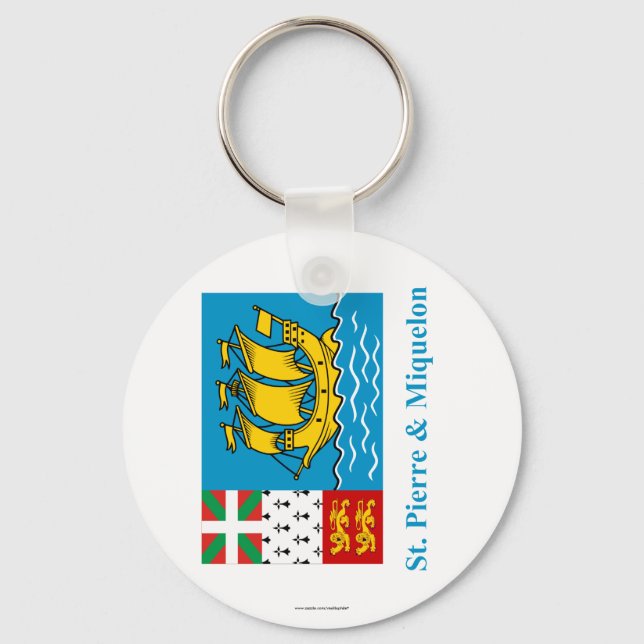 Saint-Pierre and Miquelon Flag with Name Keychain (Front)