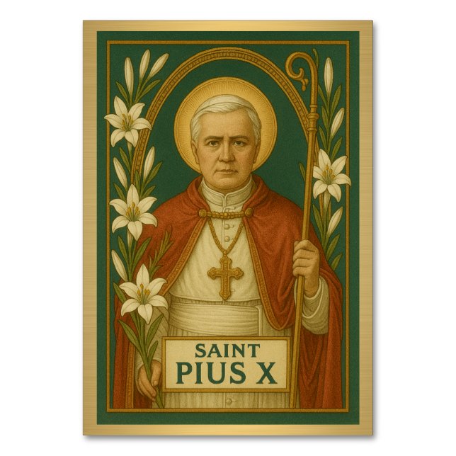 Saint Pius X Catholic Wedding Table Card (Front)