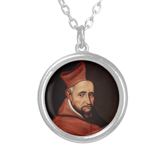 Saint Robert Bellarmin Silver Plated Necklace (Front)
