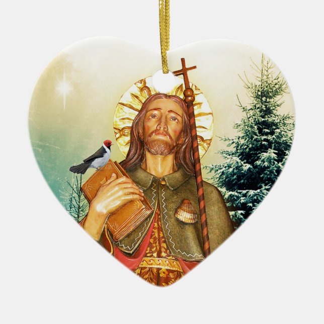 Saint Rocco Heart Prayer Ceramic Ornament (Front)