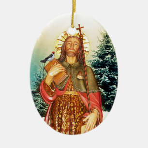 Saint Rocco Oval Prayer Ceramic Ornament