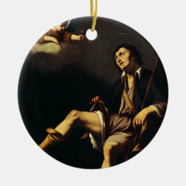 Saint Roch and the Angel by Guy François Ceramic Ornament (Front)